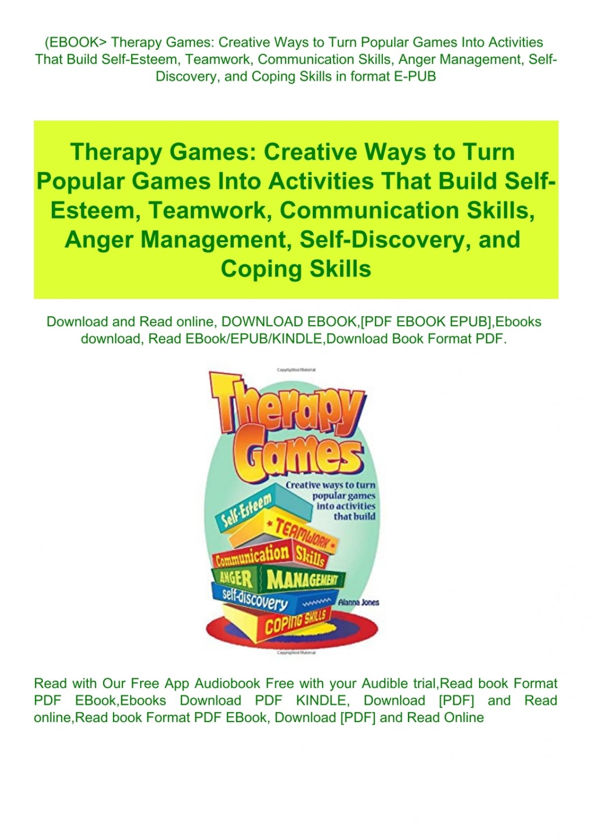 Ebook Therapy Games Creative Ways To Turn Popular Games Into Activities That Build Self Esteem