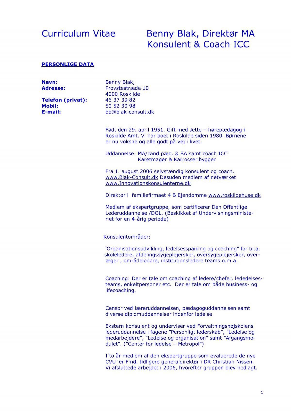 Curriculum Vitae (pdf) Blak-Consult.dk