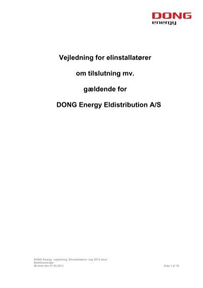 implicitte At blokere Opstå Vejledning for elinstallatører om tilslutning m.v. - DONG Energy ...
