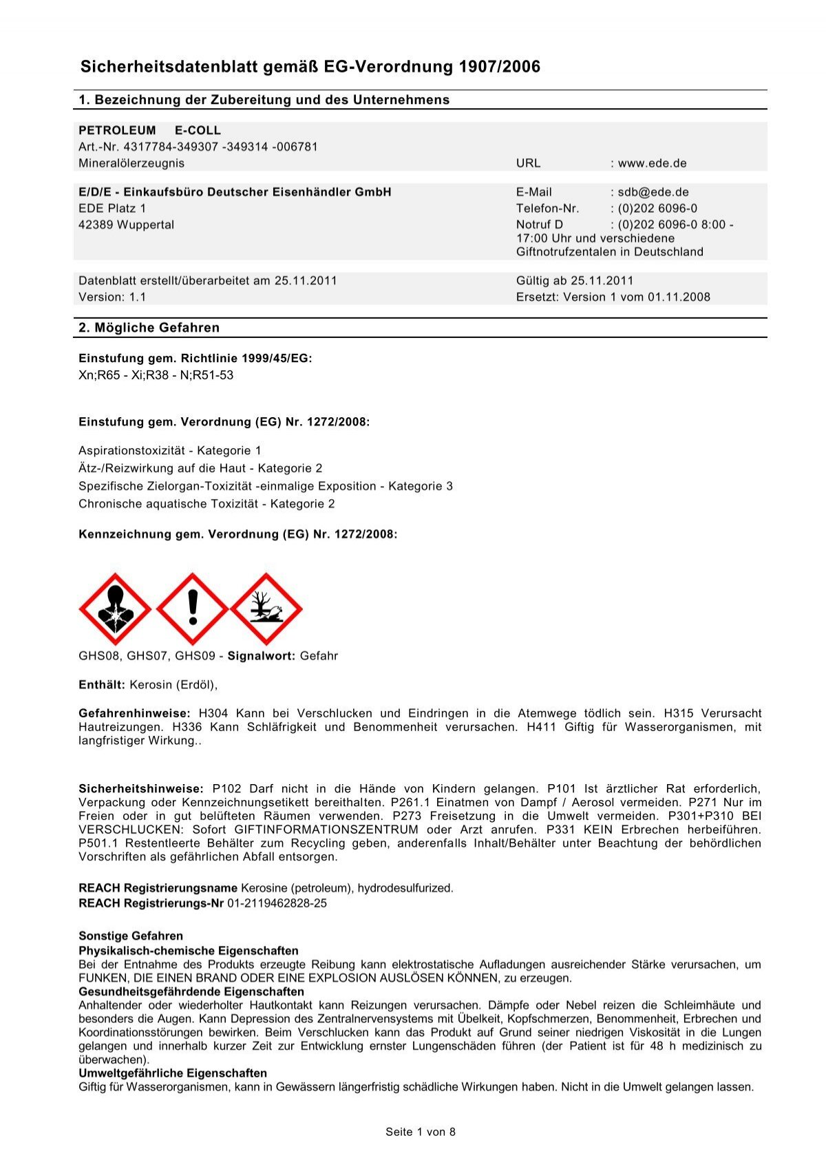 Produktinformationen für Endverbraucher gemäß Detergenzienverordnung  (648/2004/EG)