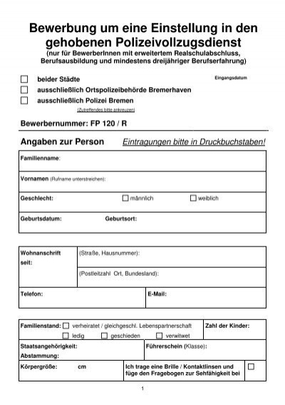 Bewerbungsbogenrealschulepdf 41 Kb Polizei Bremen