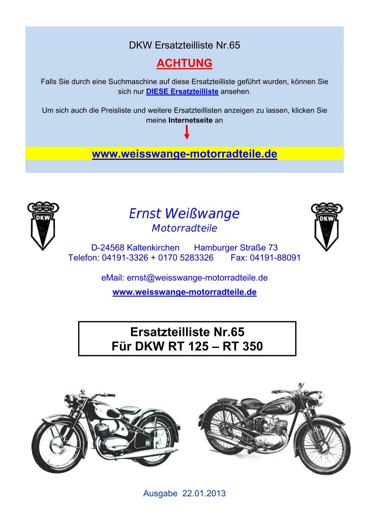 DKW Ersatzteilliste Nr.65 - Ernst Weißwange