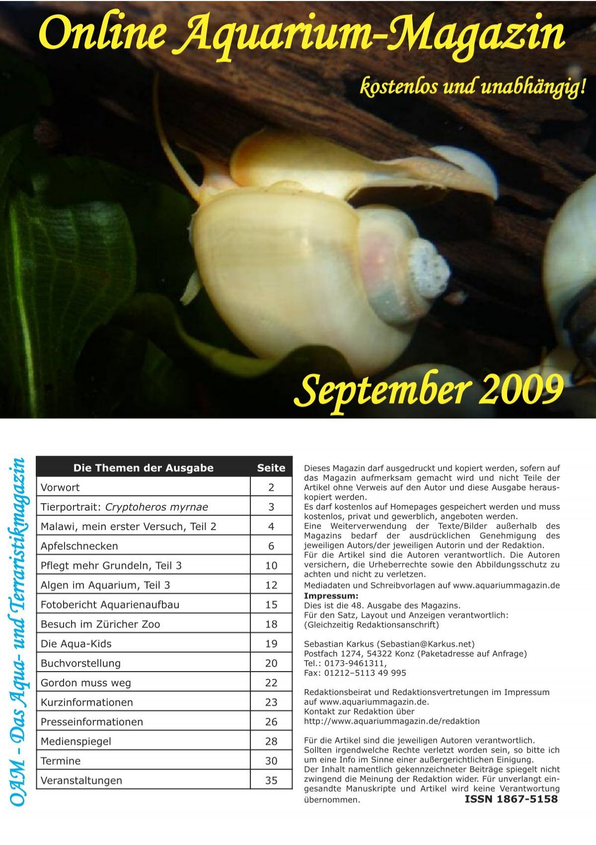 OAM Ausgabe September 2009 - Online Aquariummagazin