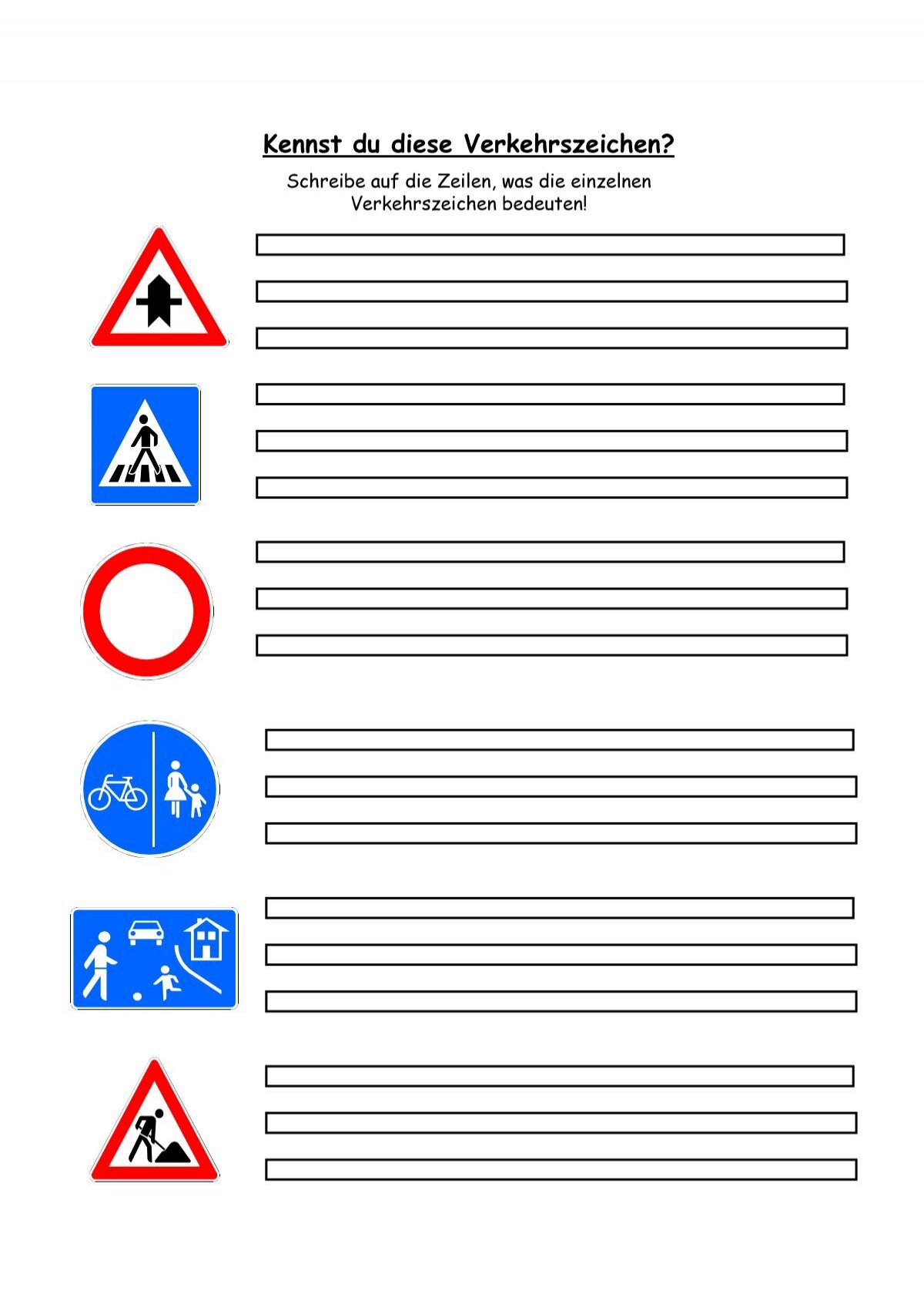 Arbeitsblatt Verkehrszeichen