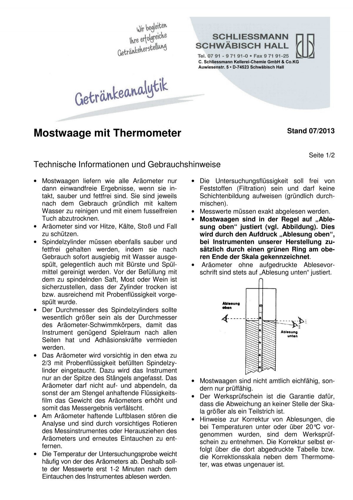 Mostwaage mit Thermometer