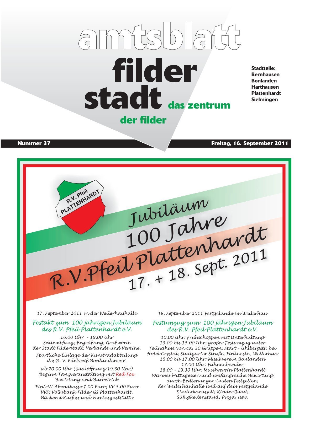 Publ filderstadt Issue kw37 Page 1 - Stadt Filderstadt