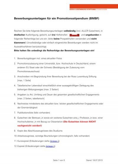 Bewerbungsunterlagen Rosa Luxemburg Stiftung