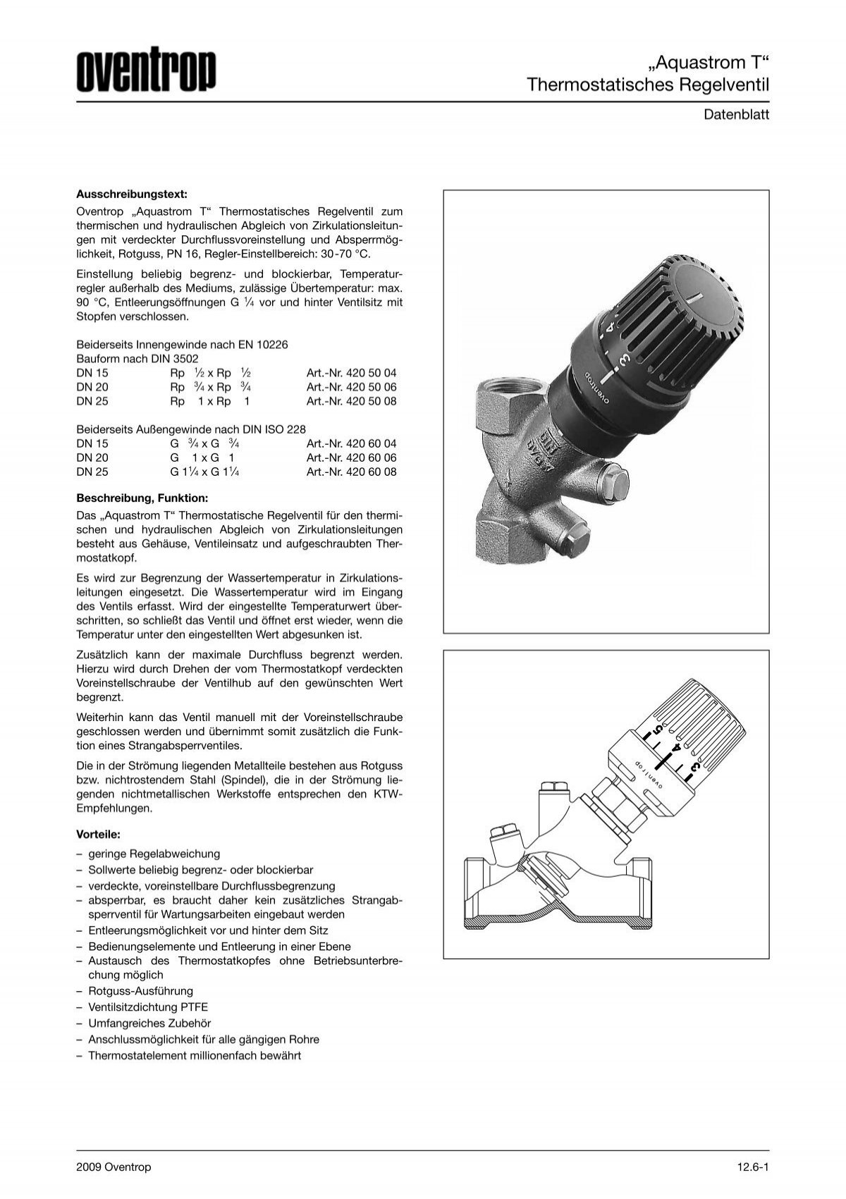 Aquastrom T“ Thermostatisches Regelventil - Oventrop