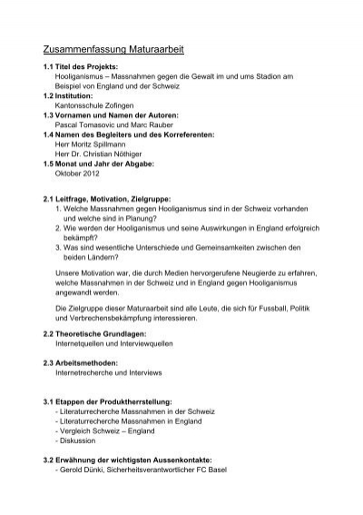 Zusammenfassung Maturaarbeit Kantonsschule Zofingen