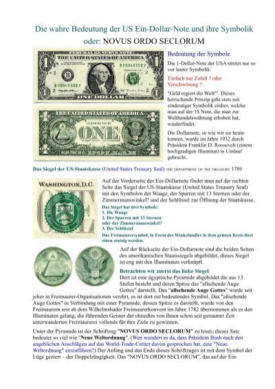 Die Wahre Bedeutung Der Us Ein Dollar Note Und Ihre Symbolik