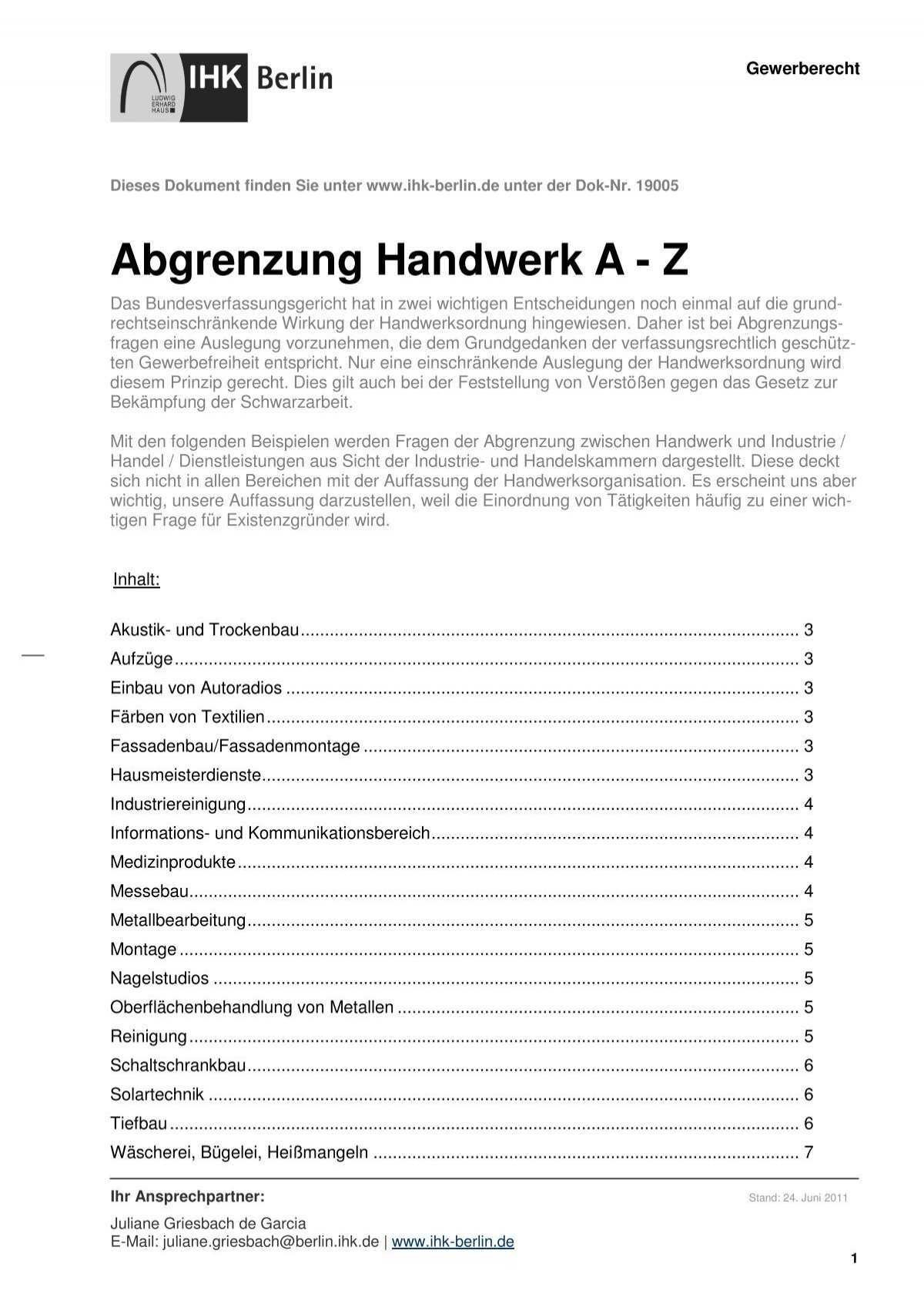 Merkblatt Abgrenzung Handwerk A Z 09 05 Hz Ihk Berlin