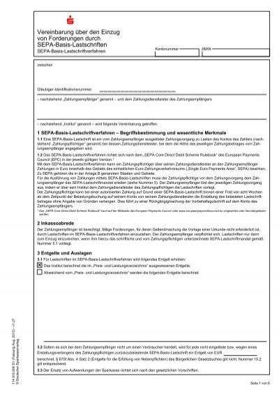 Vereinbarung Sepa Basis Lastschrift Sparkasse Osnabruck