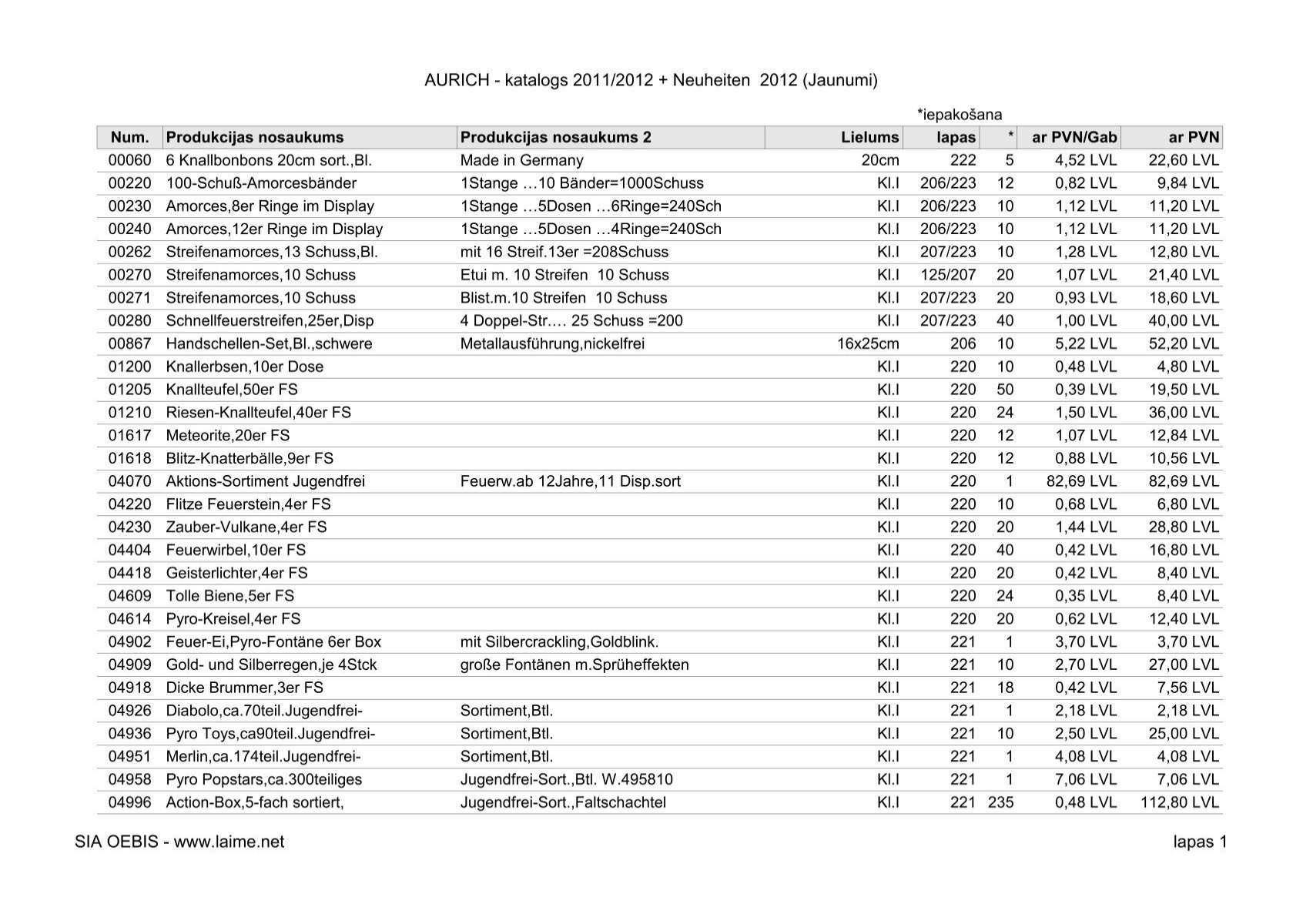 AURICH - katalogs 2011/2012 + Neuheiten 2012 (Jaunumi  - LAIME