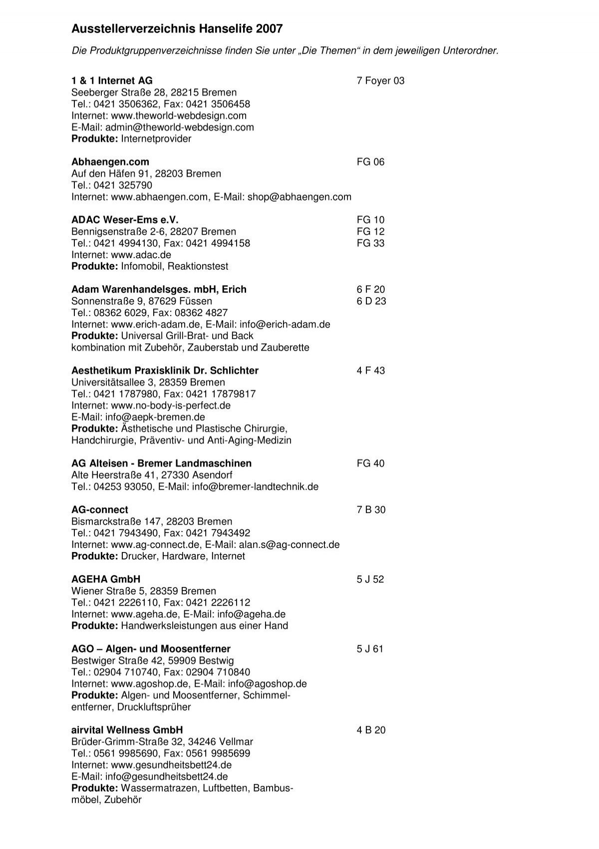 Ausstellerverzeichnis Balingen pur 2012