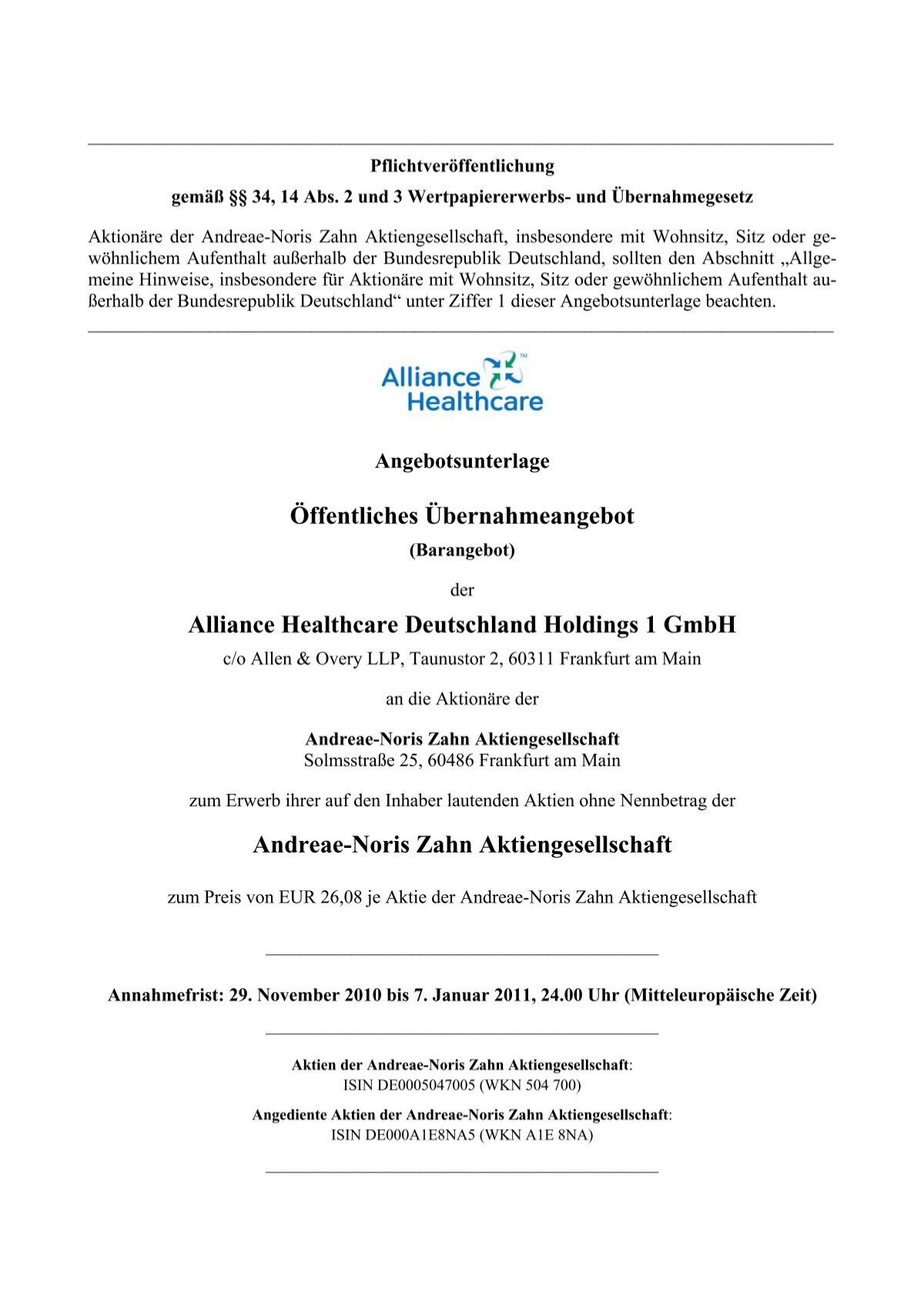 Alliance Healthcare Deutschland Holdings 1 Gmbh Bafin