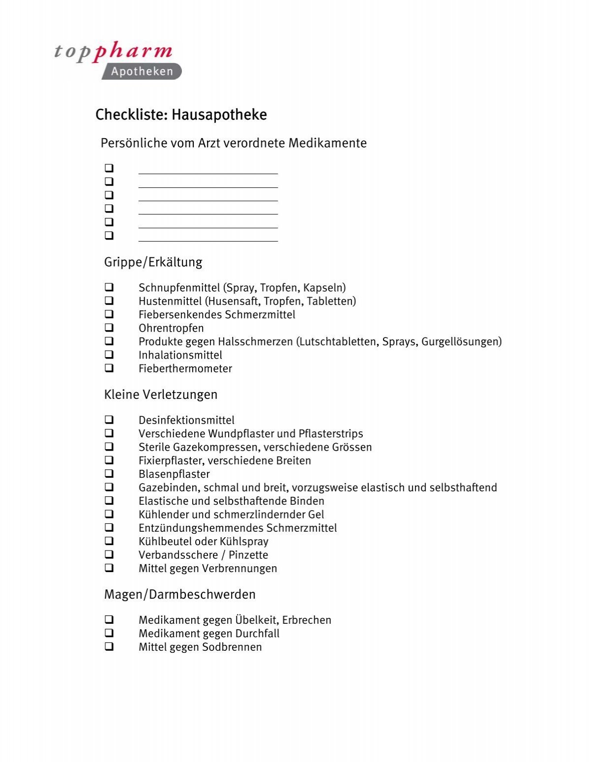 Checkliste: Hausapotheke - TopPharm