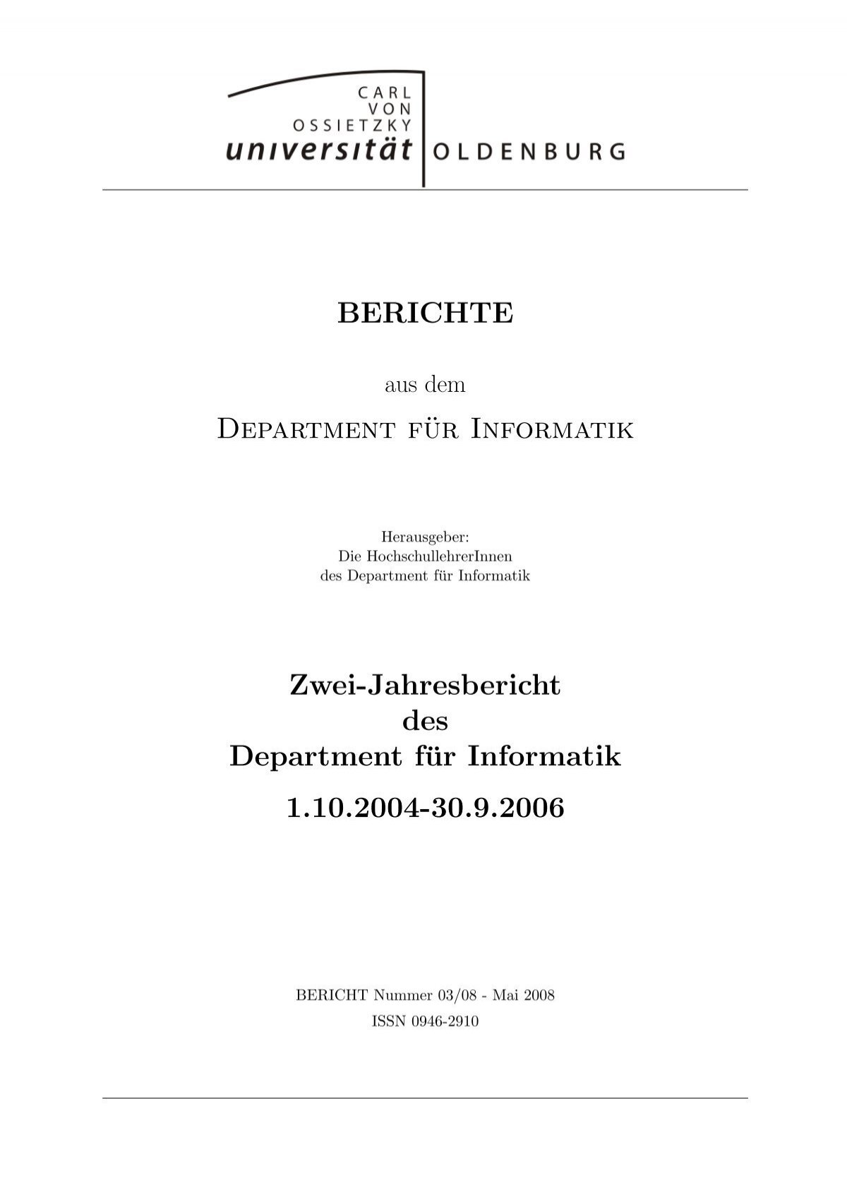 Berichte Department Fur Informatik Zwei Jahresbericht Des