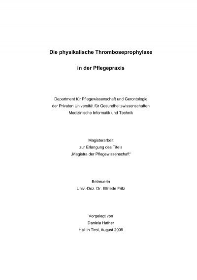 Die Physikalische Thromboseprophylaxe In Der Pflegepraxis A Gkv