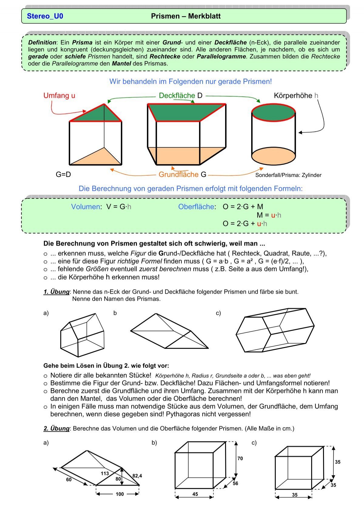 Prisma / Prismen - Einführung – Unterrichtsmaterial im Fach Mathematik