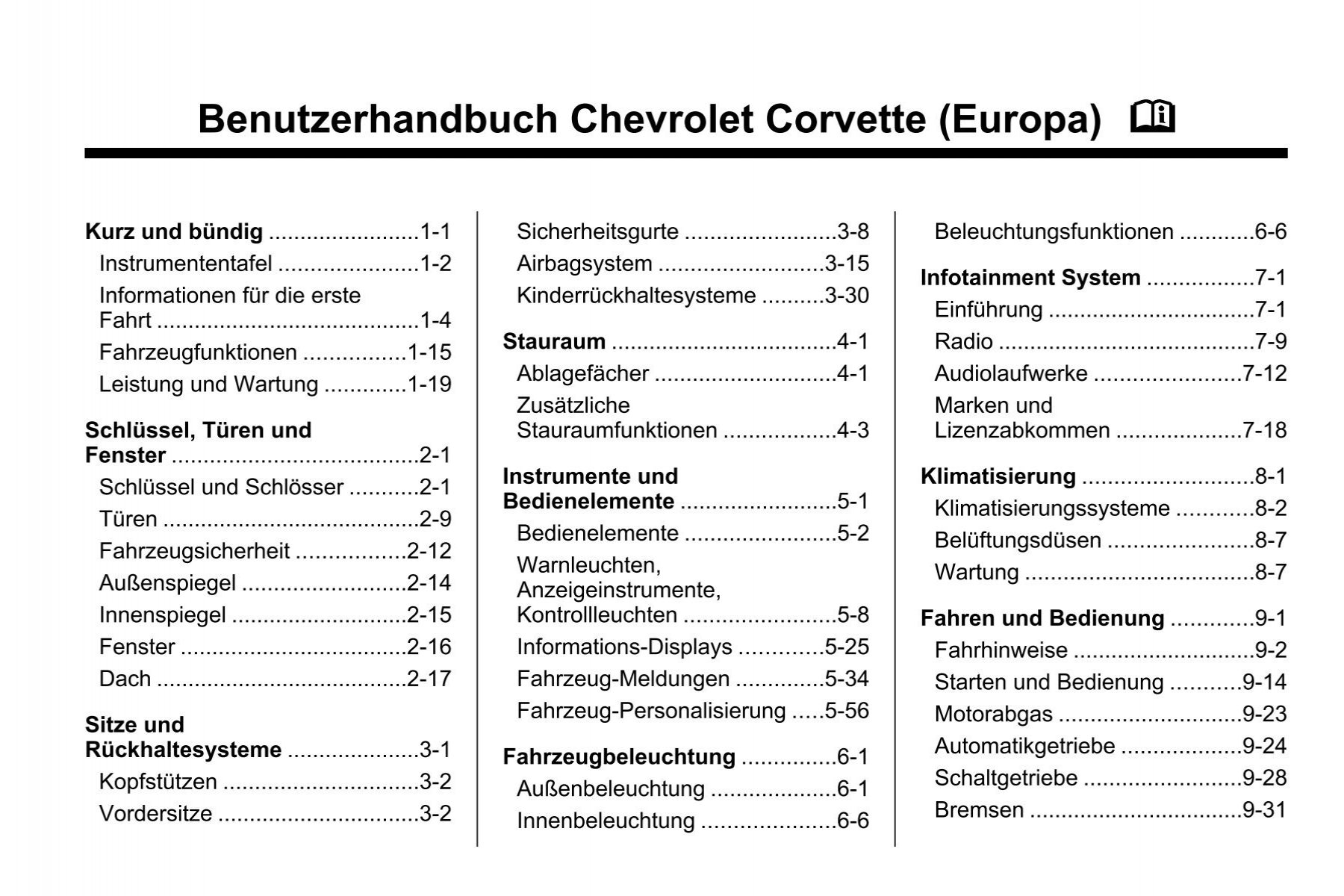 Benutzerhandbuch Chevrolet Corvette (Europa) M