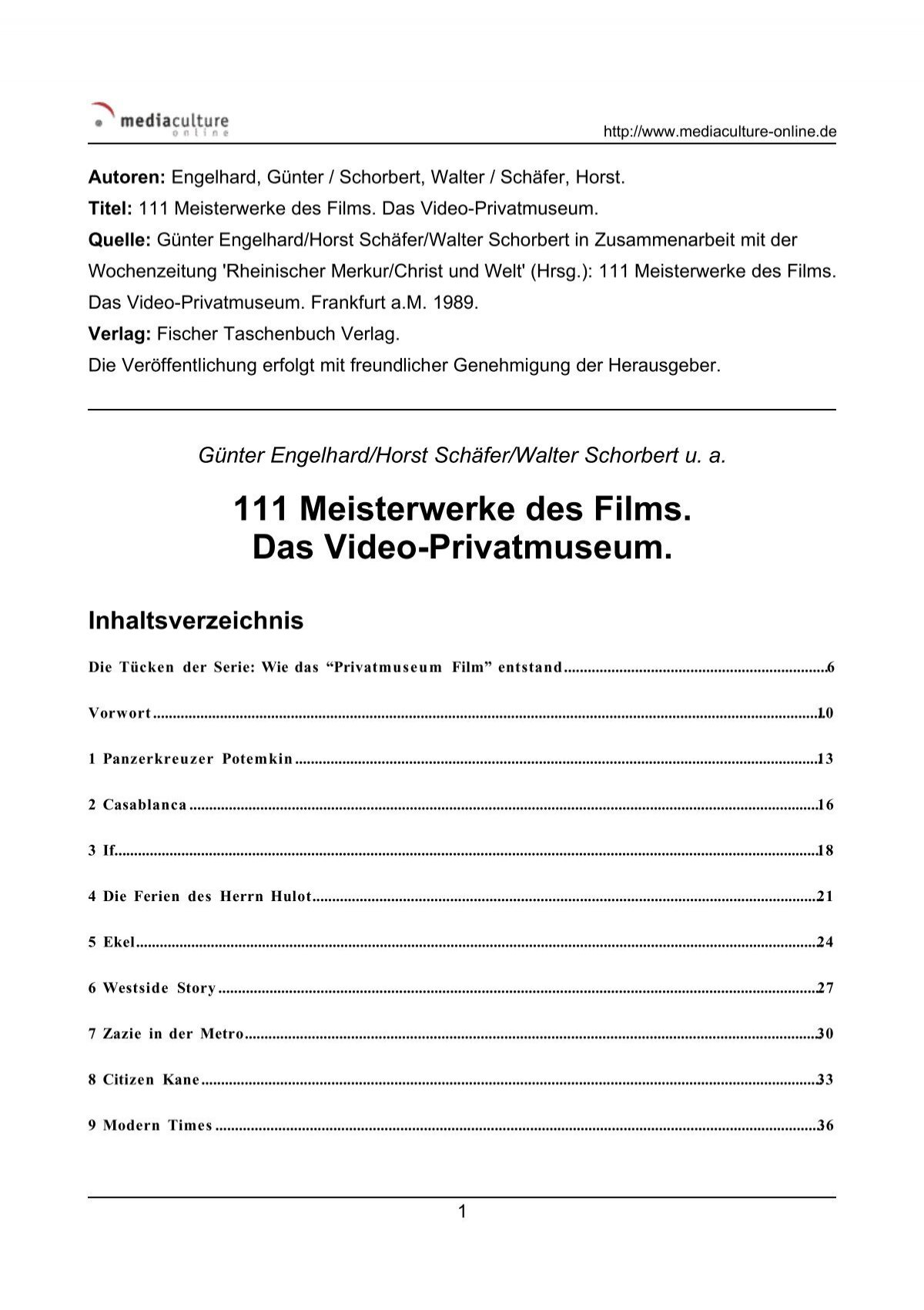 fure præsentation Troende 111 Meisterwerke des Films. Das Video-Privatmuseum ...