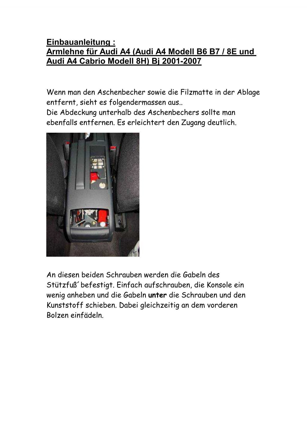 Einbauanleitung : Armlehne Für Audi A4