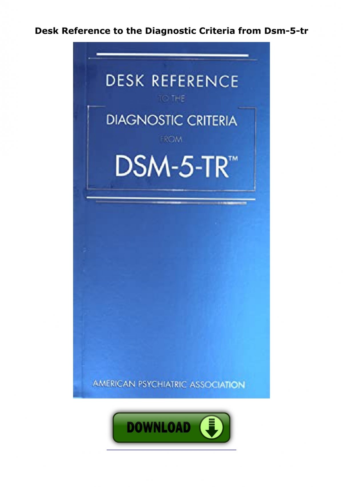 PDF/READ Desk Reference to the Diagnostic Criteria from DSM-5-TR