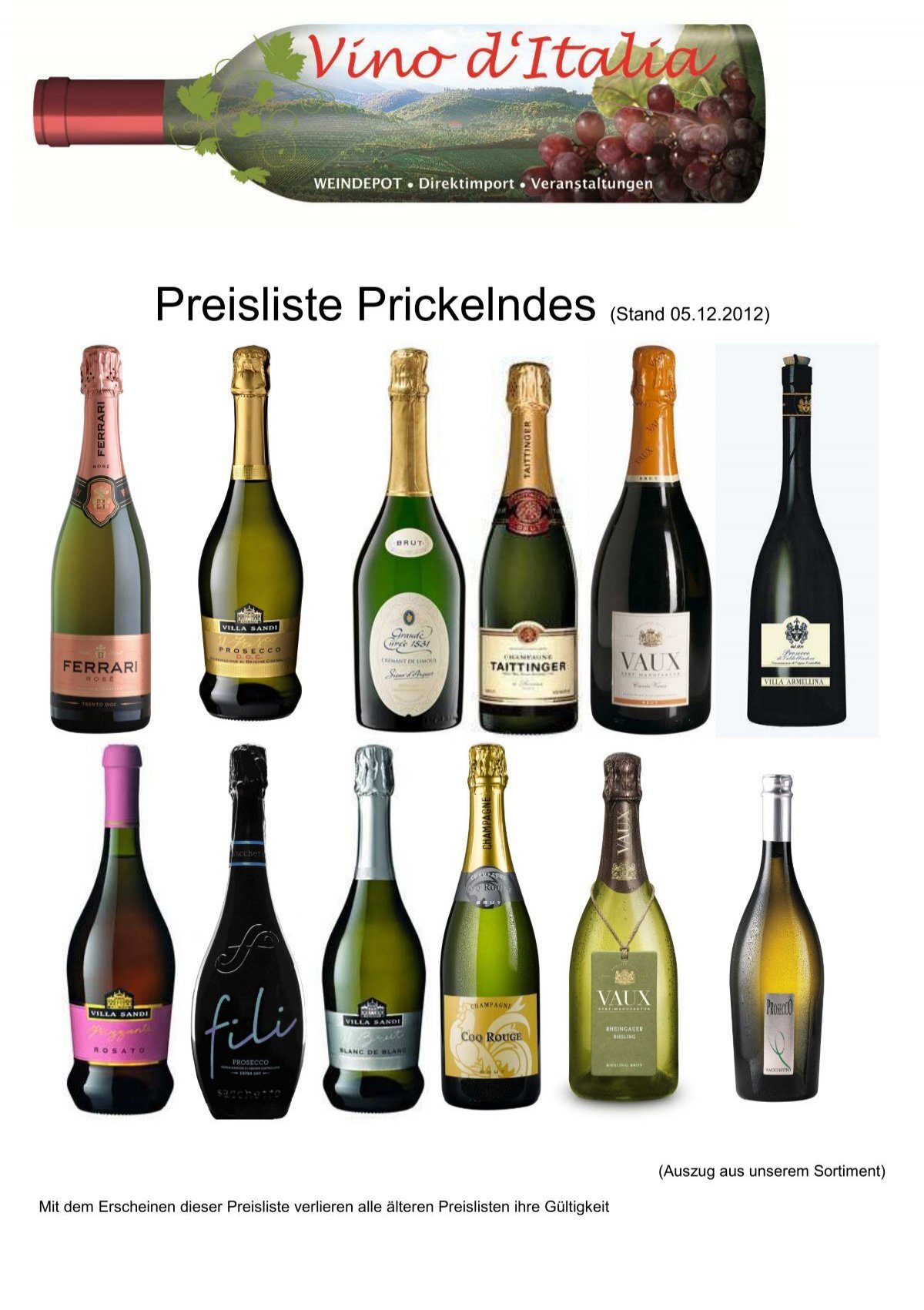 Preisliste · Endkunden · Spirituosen - Vino d'Italia Weindepot