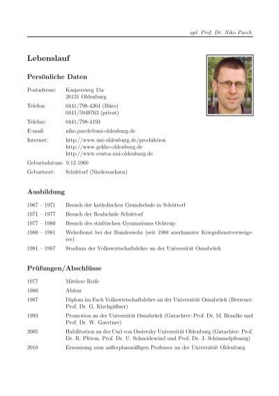 Pionero preferir Lima apl. Prof. Dr. Niko Paech Lebenslauf - Produktion und Umwelt - Carl ...