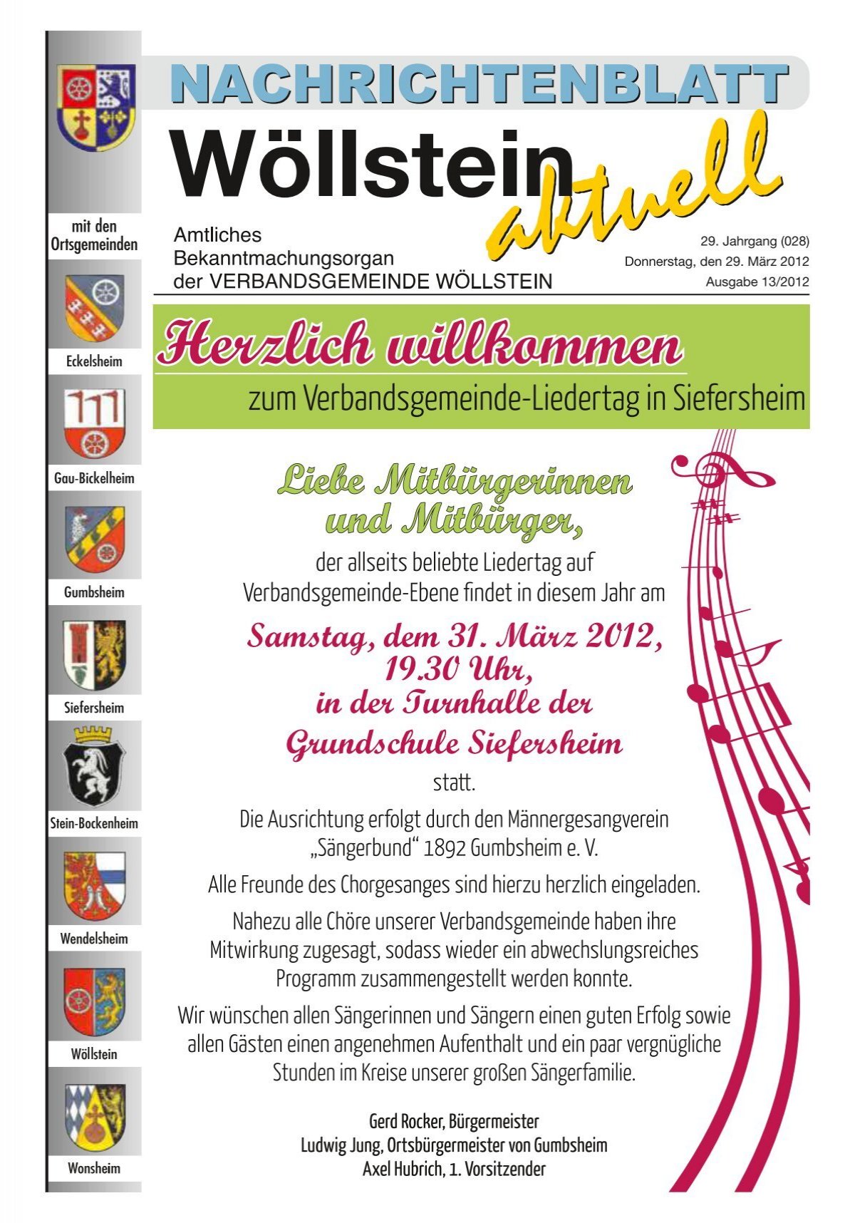 13.04.2012 jeweils von 9.00 - 12.00 Uhr - Verbandsgemeinde
