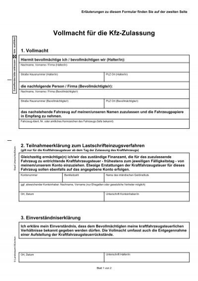 Vollmacht Für Die Kfz Zulassung Landkreis München