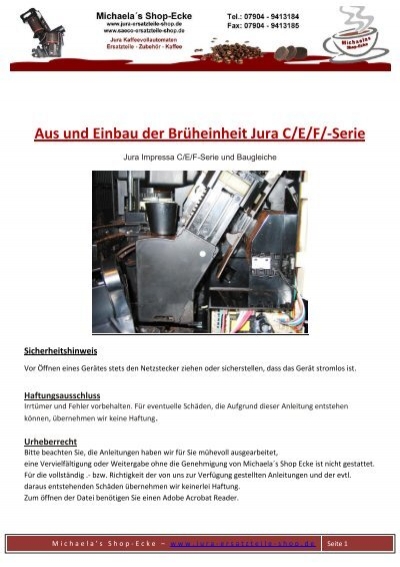 Jura Ausgang Übergangstück für Brüheinheit Braun für S & C Serie Art.Nr 62021 