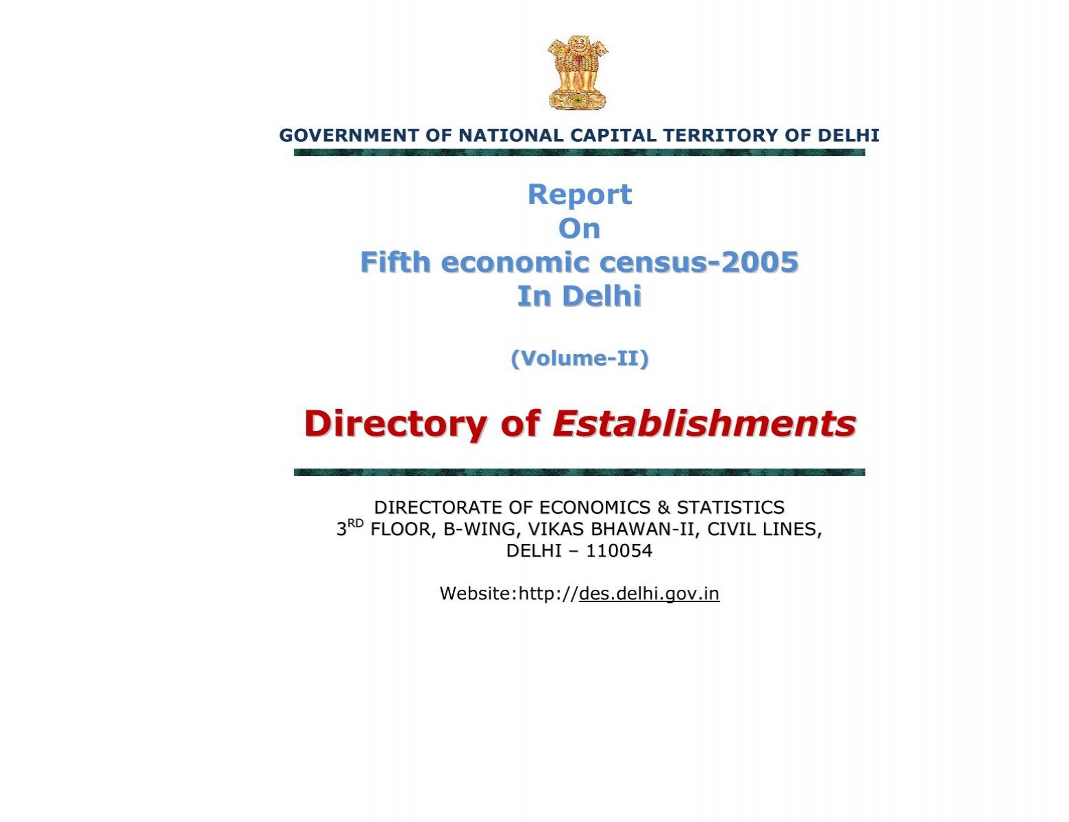 Volume-II) Directory of Establishments - Delhi