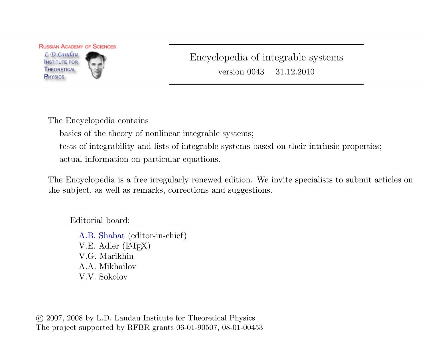 Encyclopedia Of Integrable Systems