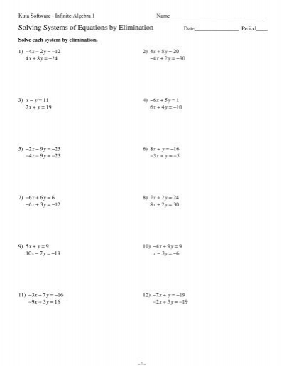 systems-of-equations-elimination-method-worksheets-answer-key