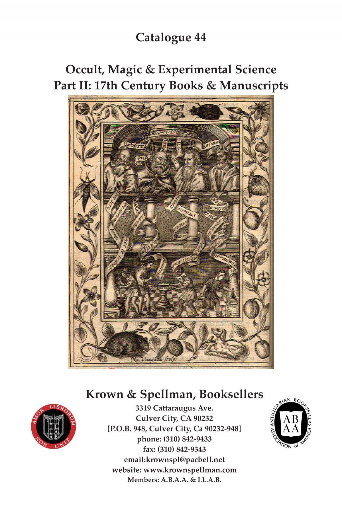 CATALOGUE 44: 17th Century Occult Books - Krown and Spellman