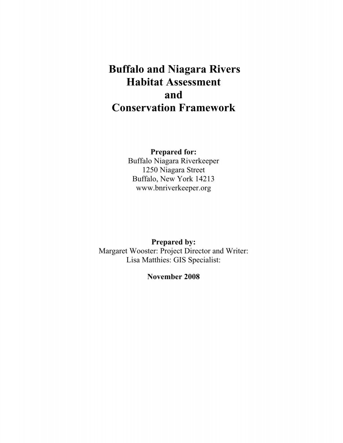 Buffalo And Niagara River Habitat Inventory And Assessment