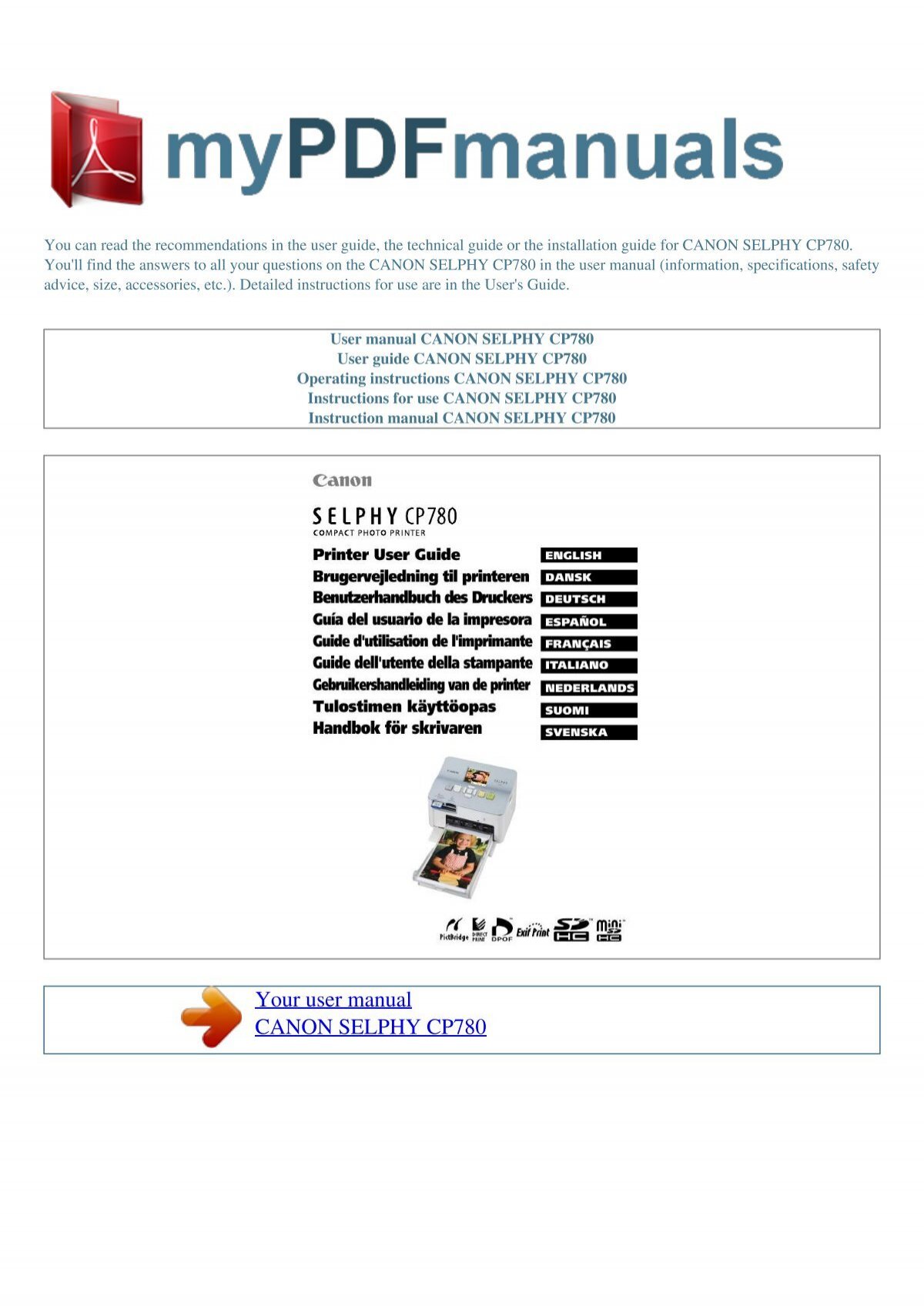 User manual CANON SELPHY CP780 - MY PDF MANUALS