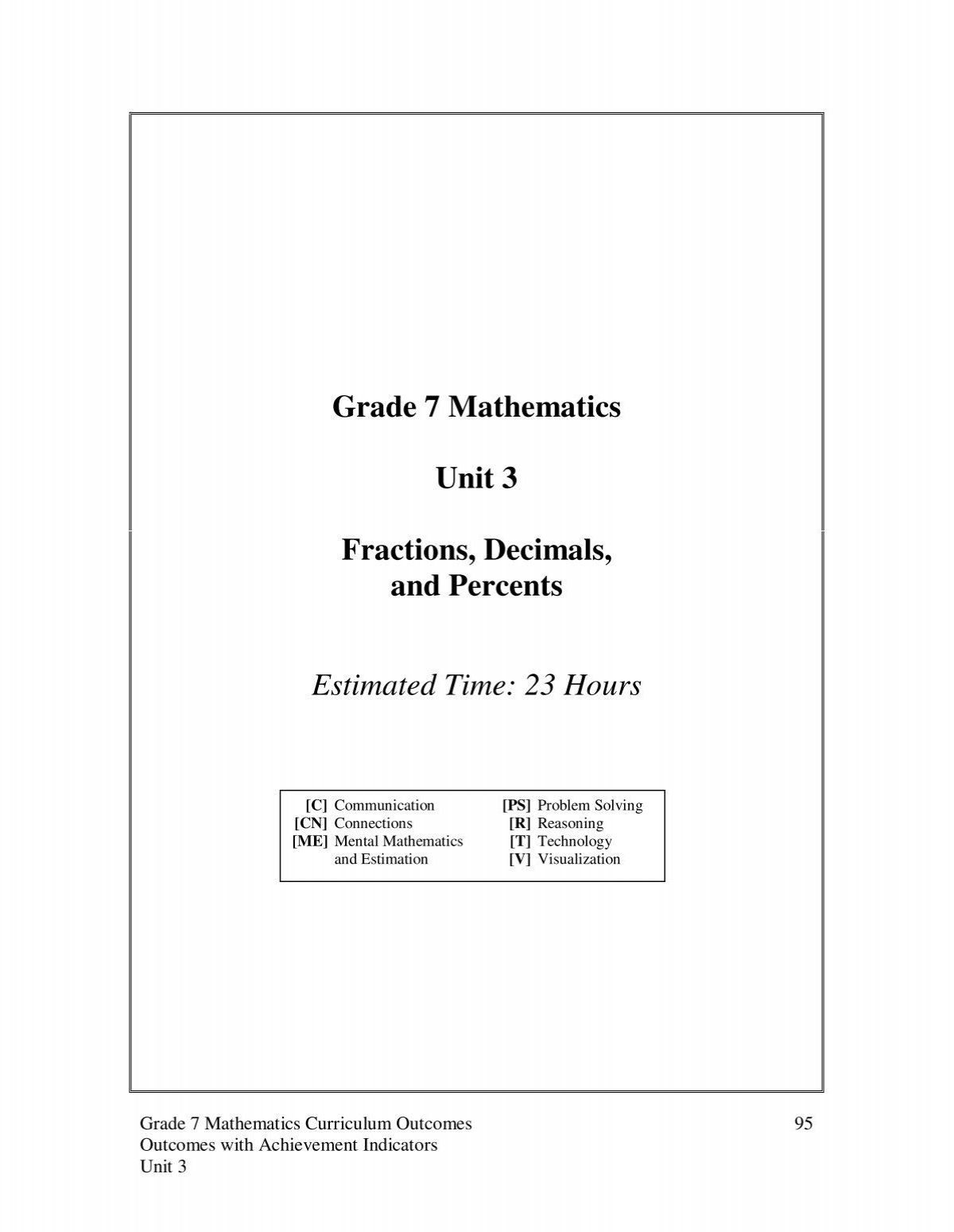 Grade 7 Mathematics Unit 3 Fractions Decimals And Percents