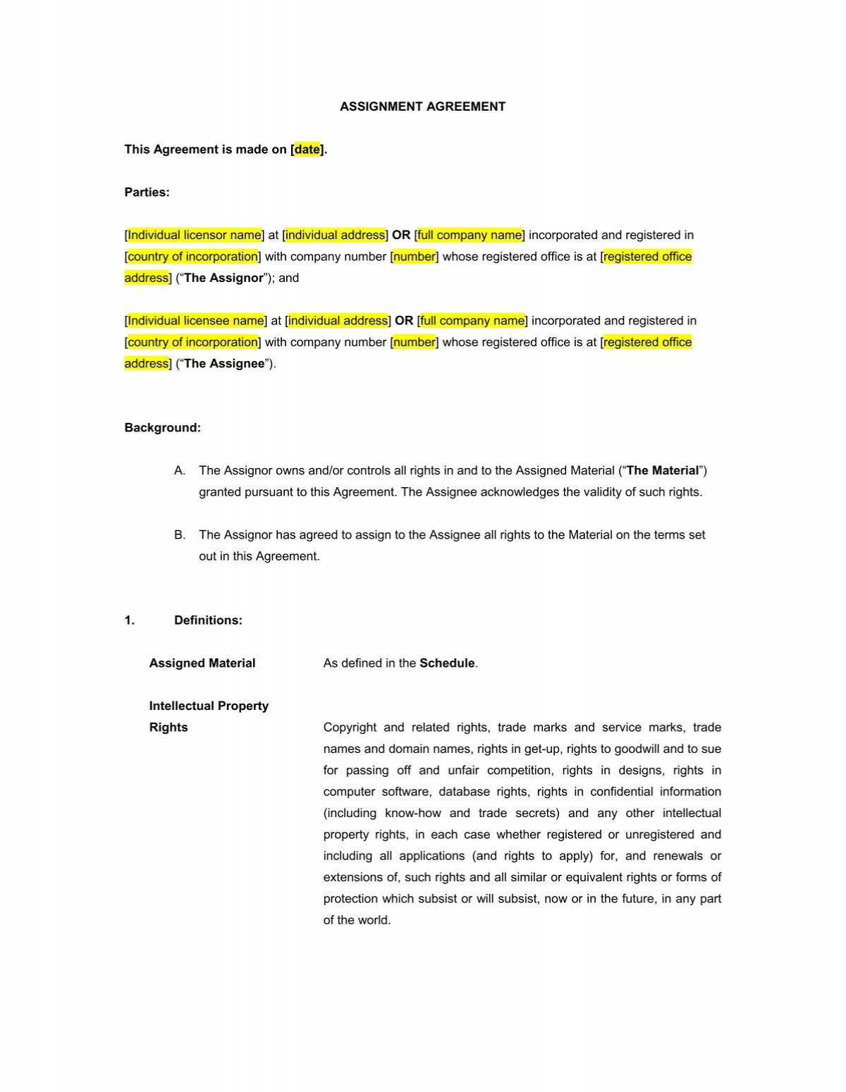 assignment agreement co to znaczy