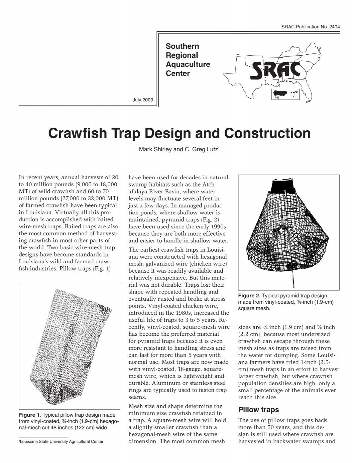 Crawfish Trap Design and Construction - SRAC Fact Sheets