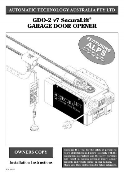 Gdo 2 V7 Securalift Garage Door Opener, Garage Door Installation Instructions