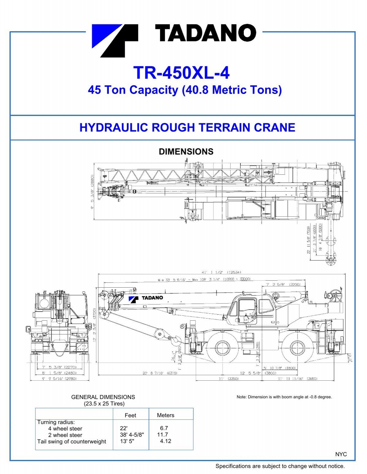 45 Ton Crane Load Chart