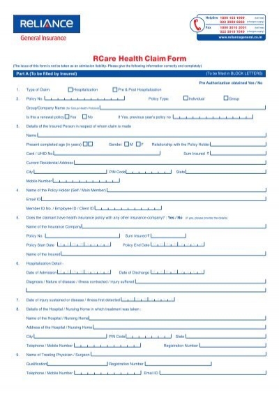 reliance general travel insurance claim form