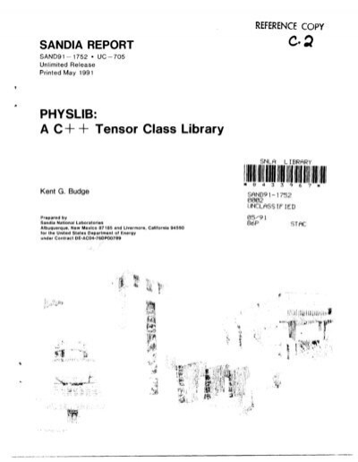 SANDIA REPORT PHYSLIB: A C++ Tensor Class Library