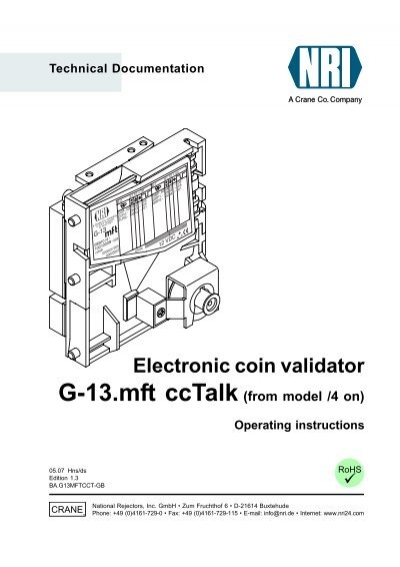 Coin acceptor G-13mft CCTALK side coin insert vending type 