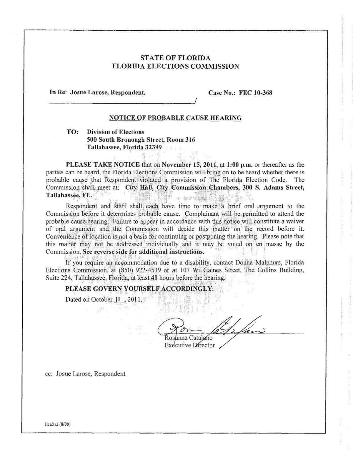 illoyalitet Dwelling Jonglere 10-368 Josue Larose Part II - Florida Elections Commission