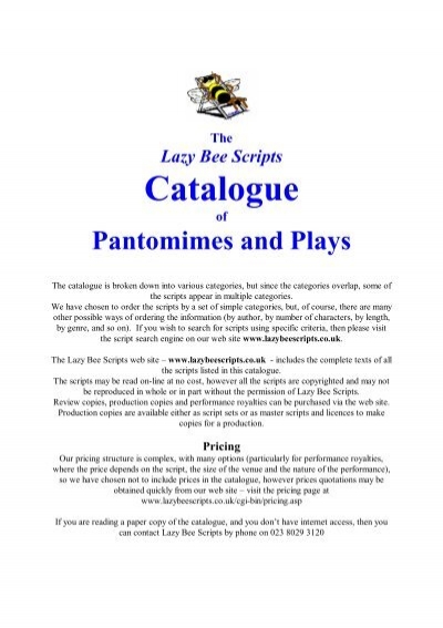 The Lazy Bee Scripts Catalogue Of Pantomimes And Plays