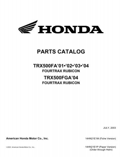 Owner Manual 03 Honda 2003 TRX500FA A/CE 