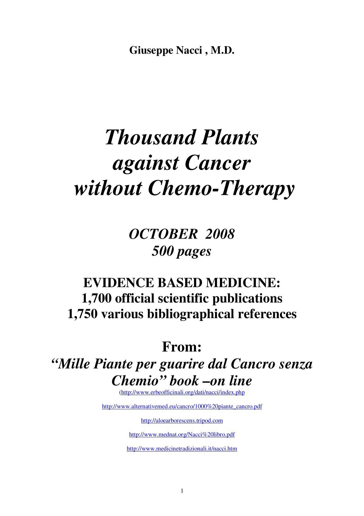 Thousand Plants Against Cancer Without Chemo Therapy